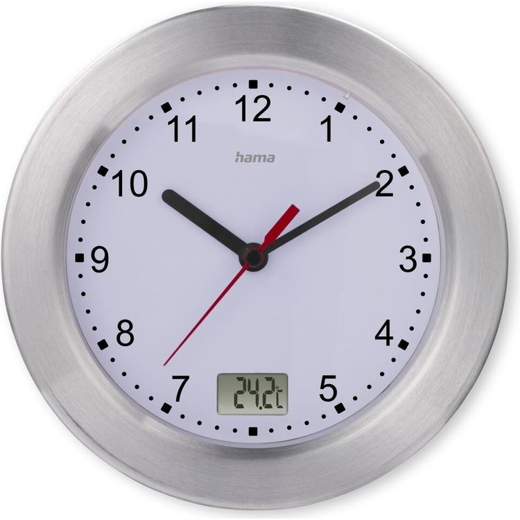 Tootefoto - Hama Badezimmeruhr Mauritius, Wanduhr mit Thermometer, ohne Ticken, 17 cm, (00185889)
