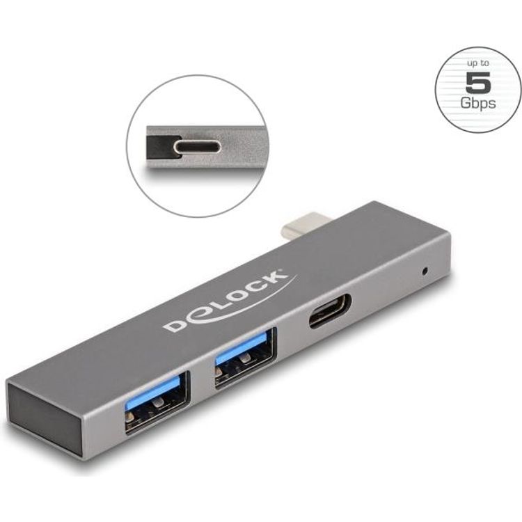 Tootefoto - Delock 3 Port Slim USB Hub mit Type-C zu 1 x 5 Gbps+ 2 5 (64275)