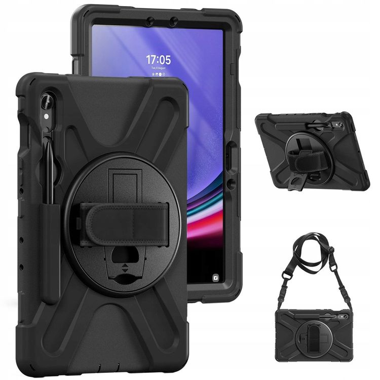 Tootefoto - Etui Armor z uchwytem i paskiem do Galaxy Tab S9/ S9 FE (Czarne)