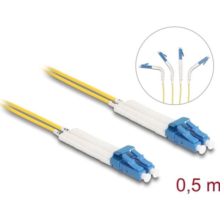 Tootefoto - Delock - Netzwerkkabel - LC Single-Modus (M) gewinkelt zu LC Single-Modus (M) gewinkelt - 0,5m - Glasfaser - Duplex - 9/125 Mikrometer - OS2 - halogenfrei - Gelb (88068)