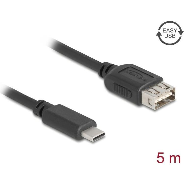 Tootefoto - Delock USB 2.0 Kabel Type-C Stecker zu EASY Typ-A Buchse 5 m - Kabel - Digital/Daten (81539)