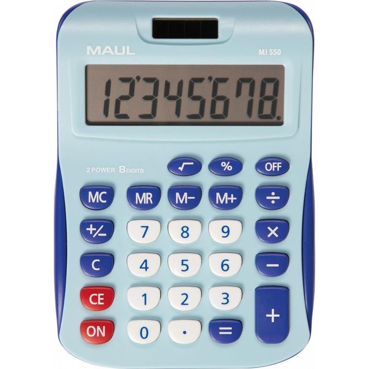 Tootefoto - MAUL MJ 550. Formfaktor: Tasche, Typ: Display-Rechner. Stellen: 8 Ziffern, Textzeilen: 1 Zeilen. Speicherregister: 3. Energiequelle: Akku. Produktfarbe: Schwarz (7263434)