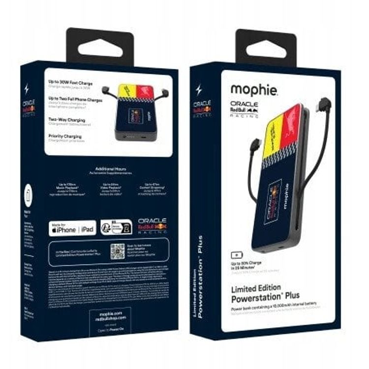 Tootefoto - Mophie Powerstation Plus 10K Red Bull Racing 10000mAh akupank koos sisseehitatud USB-C ja Lightning kaabliga
