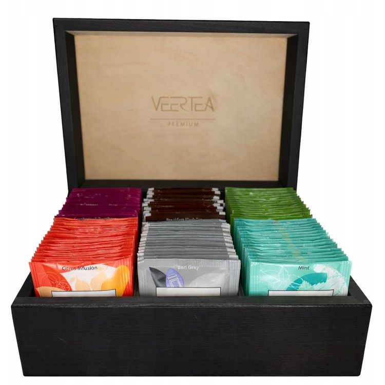 Tootefoto - Veertea puidust teekarp 96 mbrikuga - Must