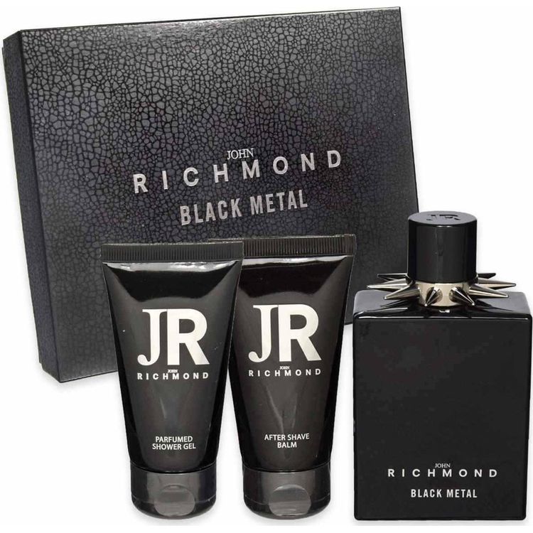 Tootefoto - John Richmond Set John Richmond: must metal, looduslik, puhastus, du igeel, 50 ml + must metall, kehakreem, 50 ml + must metall, eau de parfum, meestele, 100 ml meestele