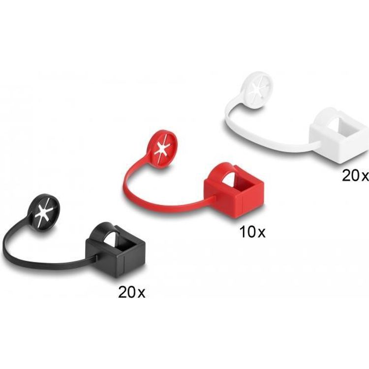 Tootefoto - DeLOCK 66973 pistikupesa kate RJ-45 Must, Punane, Valge 50 tk