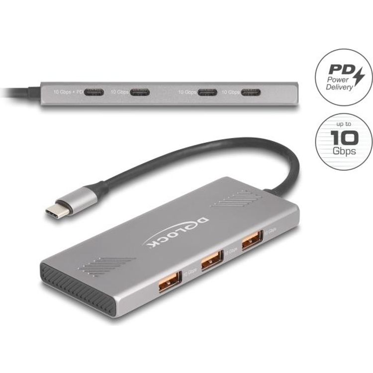 Tootefoto - Delock 7 Port USB Hub 10 Gbps mit 4 x Type-C Buchse und 3 Typ-A PD 80 (64313)