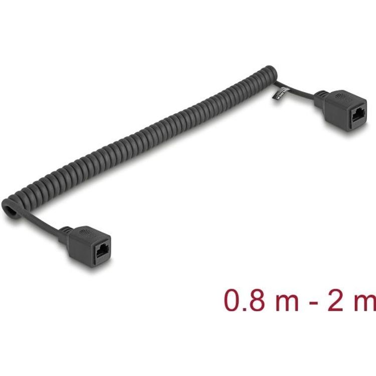 Tootefoto - Delock RJ45 Spiralkabel Buchse zu Cat.5e UTP 0.8 m bis 2 schwarz (90671)
