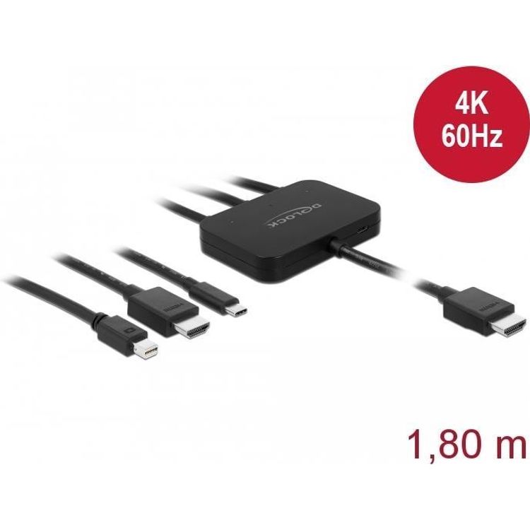 Tootefoto - DeLOCK 85830 videokaabliadapter HDMI t p A (Standard) HDMI + Mini DisplayPort + USB Type-C Must