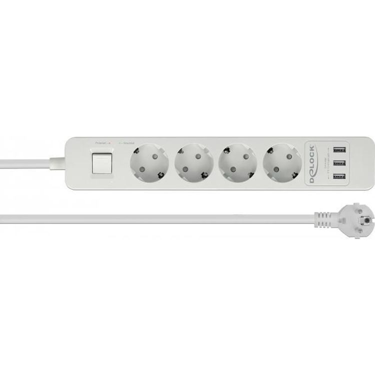 Tootefoto - DeLOCK 11206 pikendusjuhe 1,5 m 4 vahelduvvoolu kontakt Hoonesisene Valge