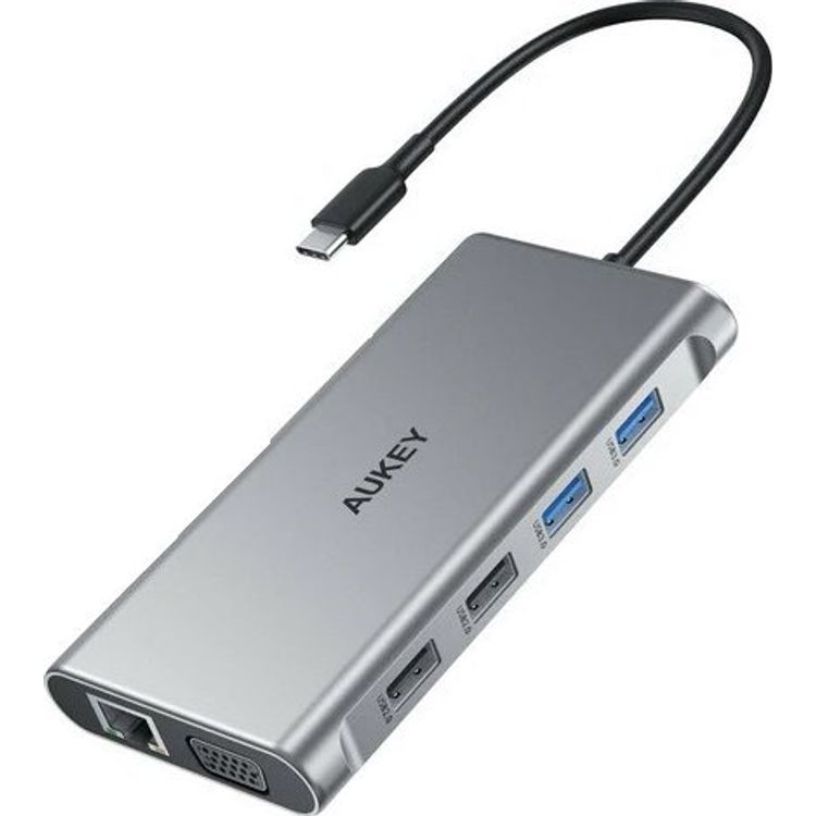 Tootefoto - Aukey CB-C89 aluminum HUB USB-C | 10in1 | RJ45 Ethernet 10/100/1000Mbps | 4xUSB | HDMI 4k@30Hz | SD and microSD | USB-C Power Delivery 100W