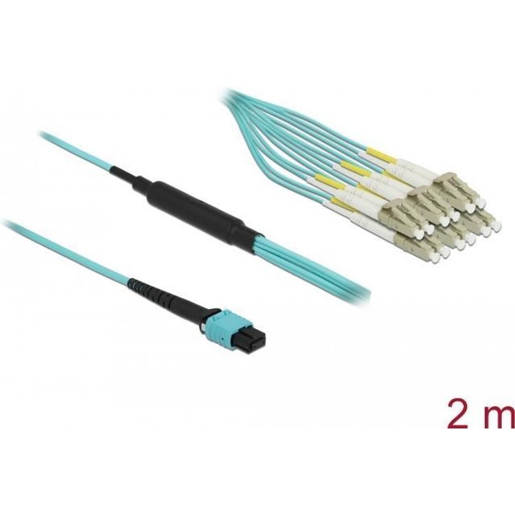 Tootefoto - DeLOCK 84872 kiudoptiline kaabel 2 m MPO 12x LC OM3 Rohekassinine v rv