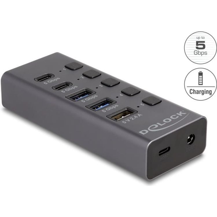 Tootefoto - Delock USB 5 Gbps Hub mit 2 x Typ-A und 2 Type-C Buchse 1 Schnellladeport+ (64248)