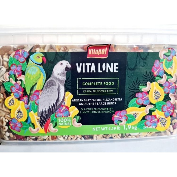 Tootefoto - Vitapol Vitaline Complete food for gray parrots, parakeets and other large parrots, 1.9 kg bucket
