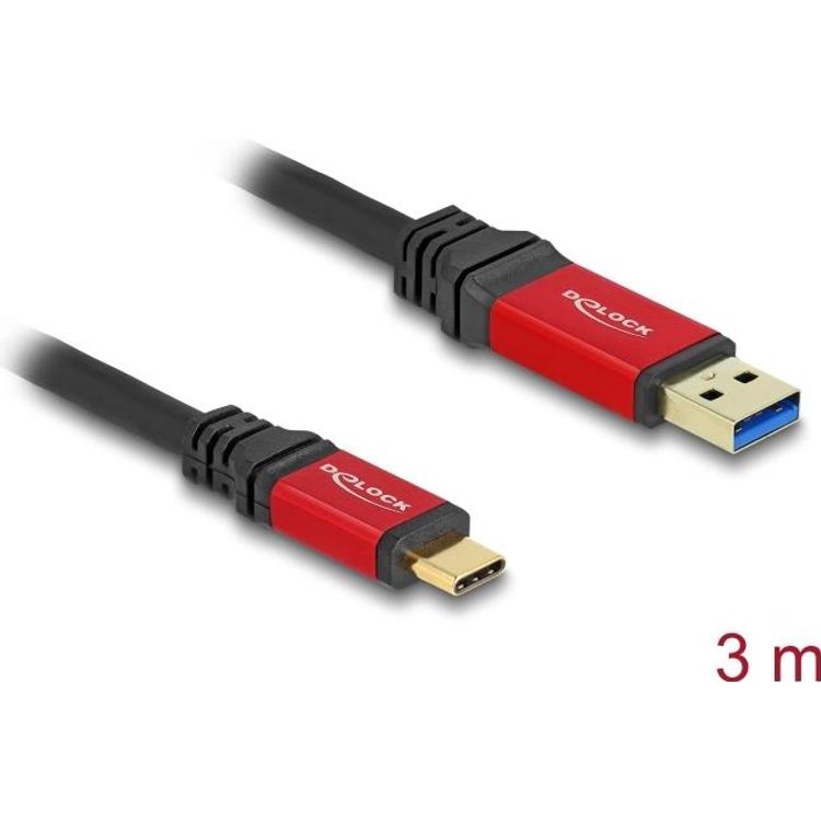 Tootefoto - Delock USB 10 Gbps Kabel USB Typ-A Stecker zu USB Type-C Stecker 3 m rot Metall (80619)