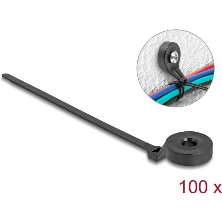 Tootefoto - Delock Kabelbinder mit Befestigungs se L 180 x B schwarz 100 St ck (18915)