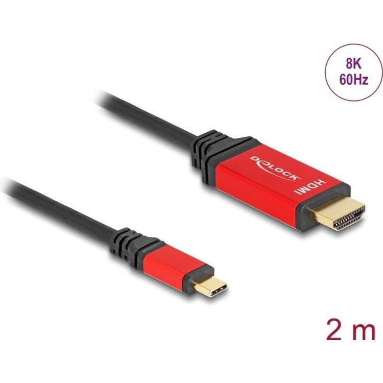 Tootefoto - DeLOCK USB Type-C zu HDMI Kabel (DP Alt Mode) 8K 60 Hz mit HDR Funktion 2 m rot (80096)