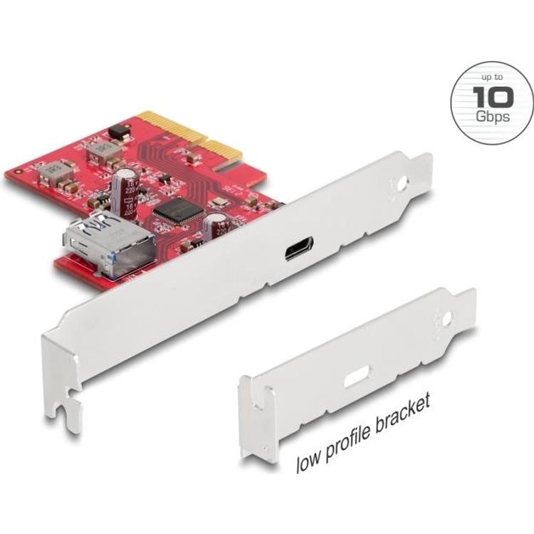 Tootefoto - Delock PCI Express x4 Karte zu 1 x extern USB 10 Gbps USB Type-C Buchse + 1 x intern USB 10 Gbps Typ-A Buchse - Low Profile Formfaktor (90158)