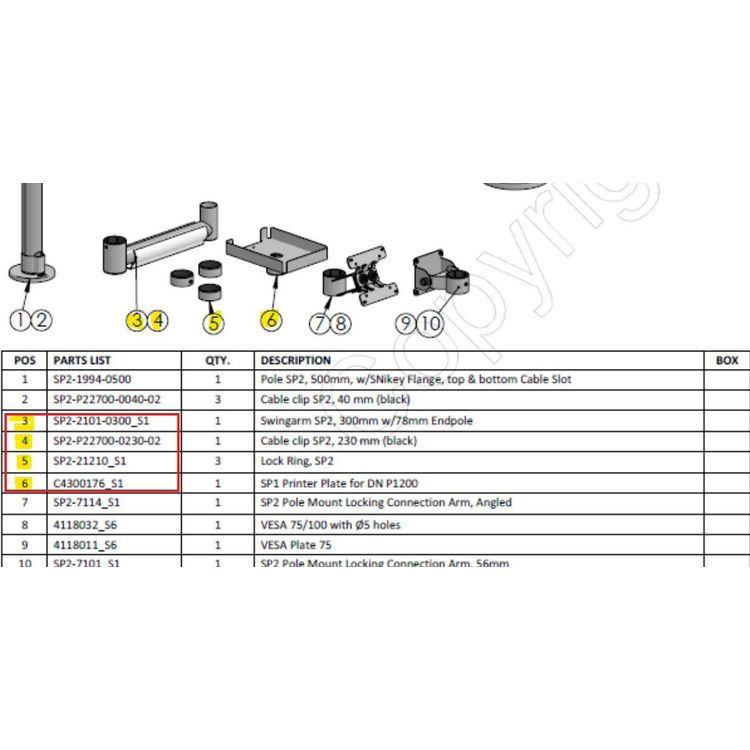 Tootefoto - Ergonomic Solutions KIT: Swingarm AP2,Cable Clip SP2, Lock Ring SP", SP1