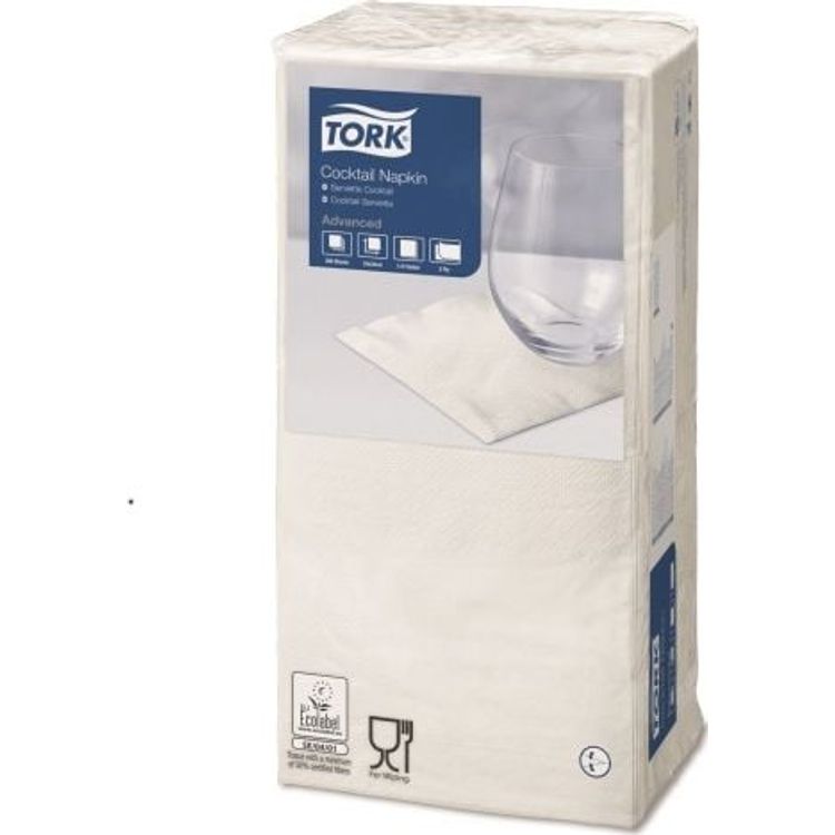 Tootefoto - Tork Tork - Cocktail Napkins, 2 Ply, Bind, Advanced - White