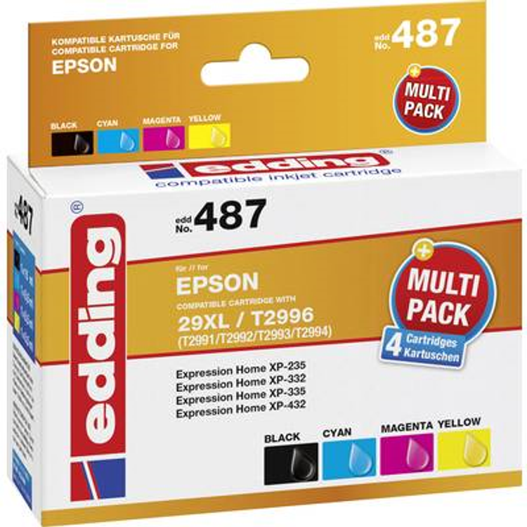 Tootefoto - Edding Tinte ersetzt Epson 29XL, T2996, T2991, T2992, T2993, T2994 Kompatibel Kombi-Pack Schwarz, Cyan, Magenta, Gelb ed (18-487)