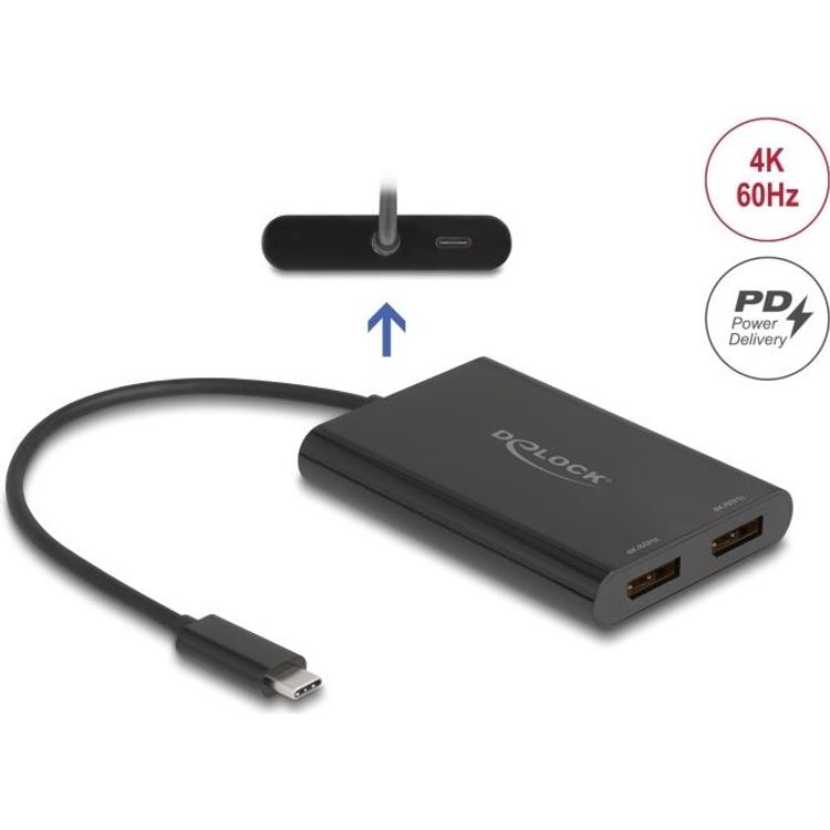 Tootefoto - Delock Adapter USB Type-C zu 2 x DisplayPort 4K 60 Hz mit DisplayLink Grafik und (64308)