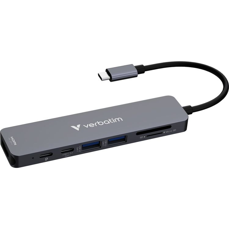 Tootefoto - Verbatim HDMI/USB-C 3.2/USB-C/2xUSB-A 3.2/SD/microSD jaoturi adapter alumiinium 32158