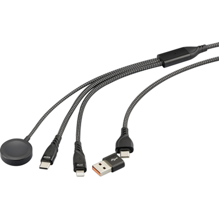 Tootefoto - Renkforce Usb Charging Cable Usb 2.0 Usb-A Plug, Usb-C Plug, Apple Lightning Plug, Usb-C Plug, Magnetic Connector 1.20 M Black Fabric Sleeve Rf-6691602