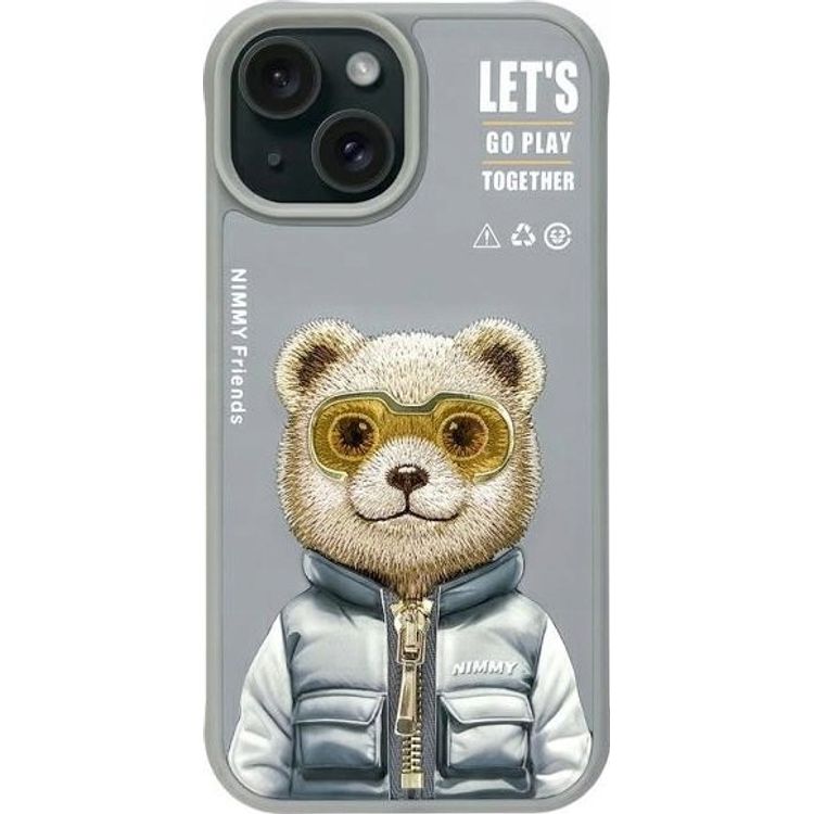 Tootefoto - Nimmy case iPhone 15 6.1" gray Cool&Cute 2.0 Bear