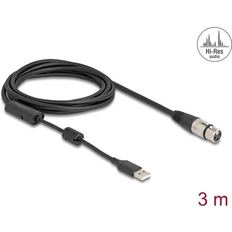 Tootefoto - Delock - Mikrofonkabel - USB m nnlich zu XLR3 weiblich - 3,0m - Schwarz/Silber (84178)
