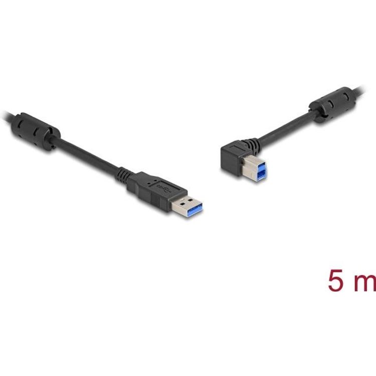 Tootefoto - Delock - USB-Kabel - USB Typ A (M) zu USB Type B (M) links abgewinkelt - USB 3,0 - 5,0m - up to 5 Gbps data transfer rate, vergoldete Kontakte - Schwarz (81103)