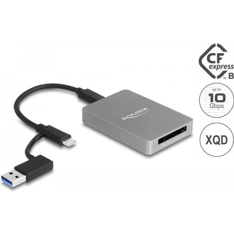Tootefoto - Delock USB Type-C Card Reader im Aluminium Geh use f r CFexpress oder XQD Speicherkarten (91008)