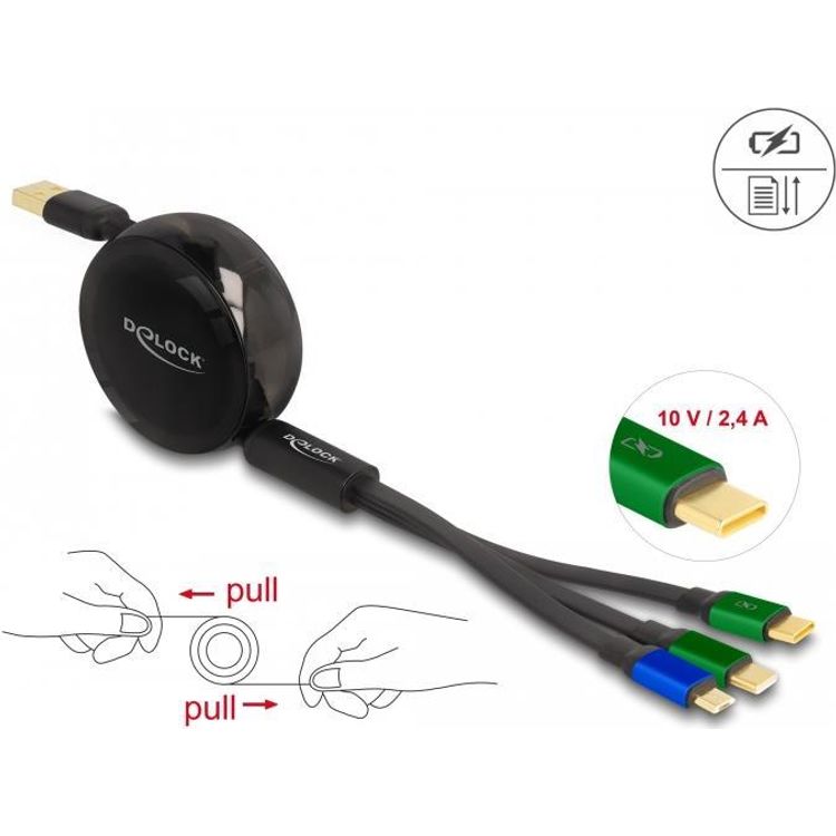 Tootefoto - DeLOCK 85359 USB-kaabel 1,13 m USB 2.0 USB A USB C/Micro-USB B Must, Roheline, Sinine