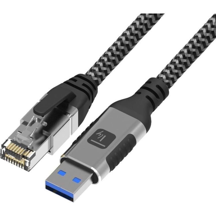 Tootefoto - Techly ICOC-U3A-RJ45-010 USB 3.0 Ethernet Adapterkabel 1m Cat6 Gigabit schwarz/silber