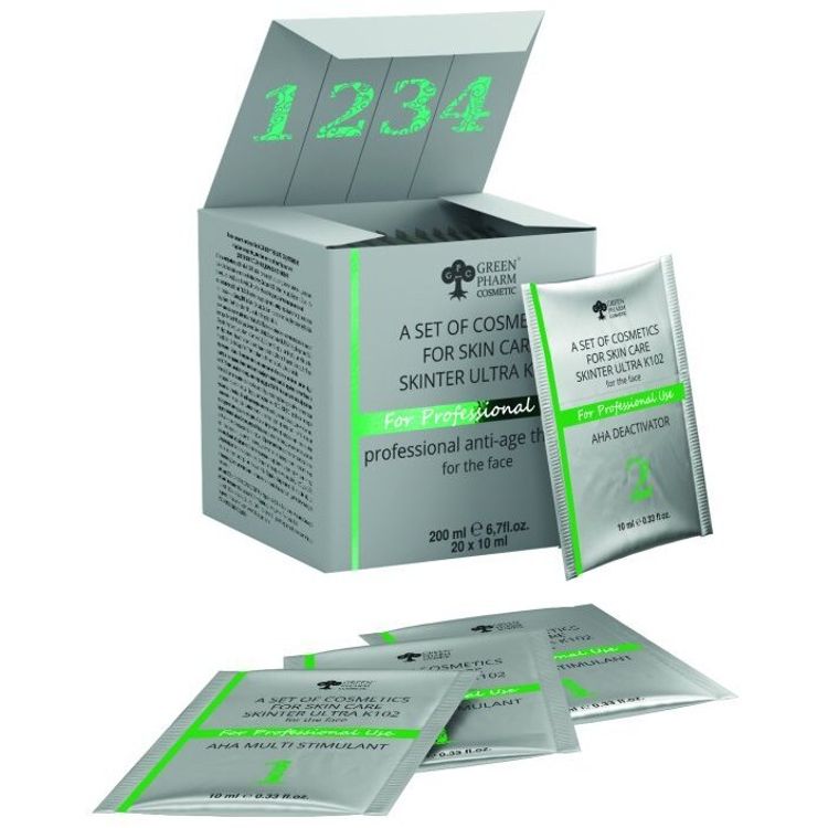 Tootefoto - Q+A GREEN PHARM COSMETICS_SET Skinter Ultra el multistymuluj cy z kwasami AHA 5x10ml + el-dezaktywator z kwasami AHA 5x10ml + el-oksygenator 5x10ml + kolagenowy el regenerator