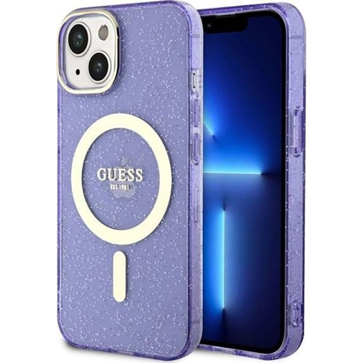 Tootefoto - Guess Guess Glitter Gold MagSafe iPhone 14 Plus mbris (lilla)