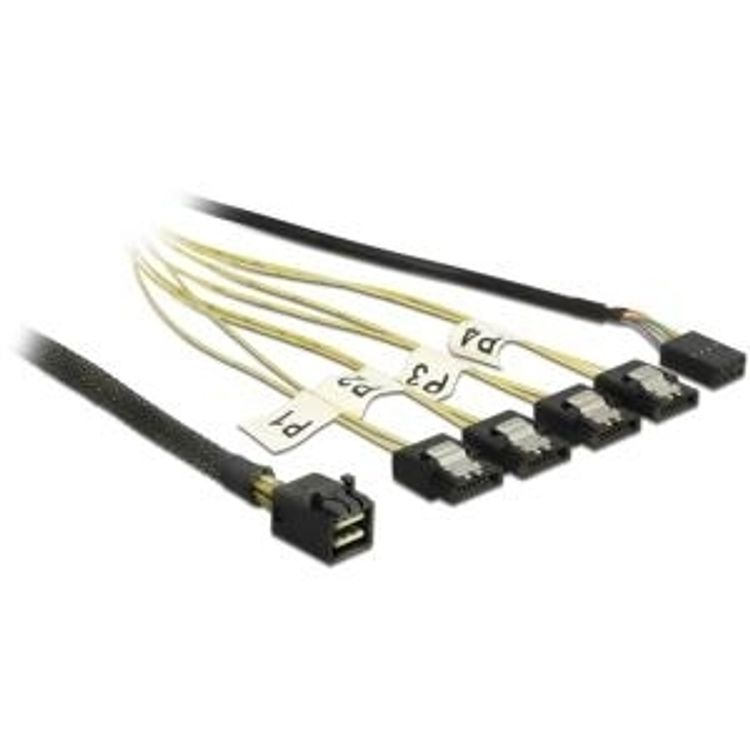 Tootefoto - DeLOCK 0.5m, Mini SAS HD SFF-8643/4xSATA 7p 0,5 m Must, H be, Kollane