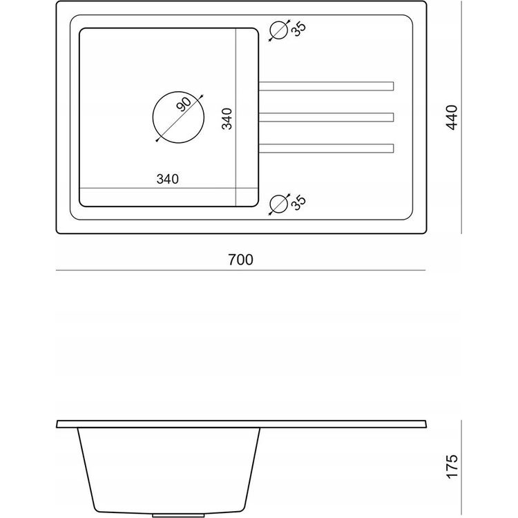 Tootefoto - Zlewozmywak BEN 111 zlewozmywak granitowy river sand 70x44 z be ow bateri z elastyczn wylewk , z be owym syfonem i be ow za lepk