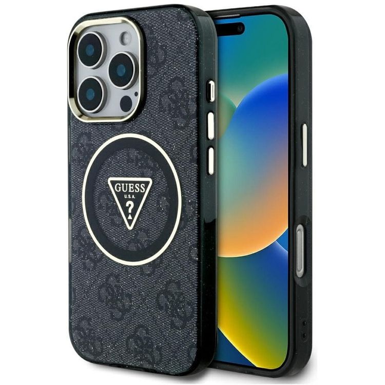 Tootefoto - Juhtum arvab iml metalli glitter 4g ringi kolmnurga magsafe jaoks iPhone 16 Pro must