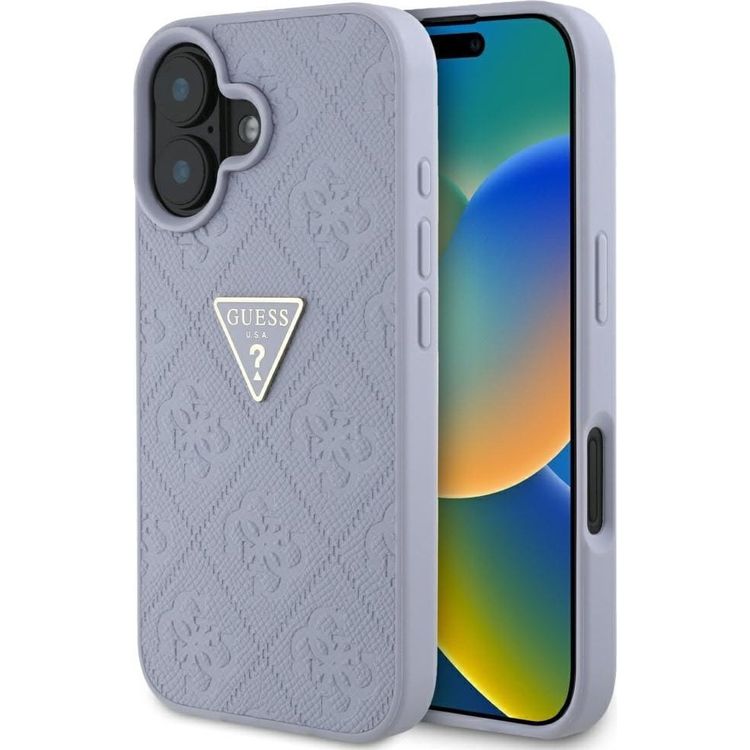 Tootefoto - Guess Hot Stamp 4G mustri kolmnurga metalli logo iPhone 16 korpuse lilla