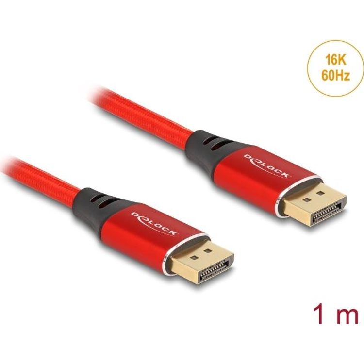 Tootefoto - Delock DisplayPort Kabel 16K 60 Hz 1 m rot Metall (80631)