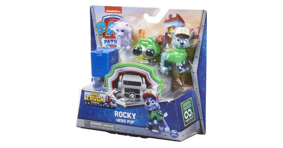 Paw Patrol, Big Truck Pups Rocky Action Figure with Clip-on Rescue Drone,  Command Center Pod and Animal Friend Kids Toys Ages 3 and up