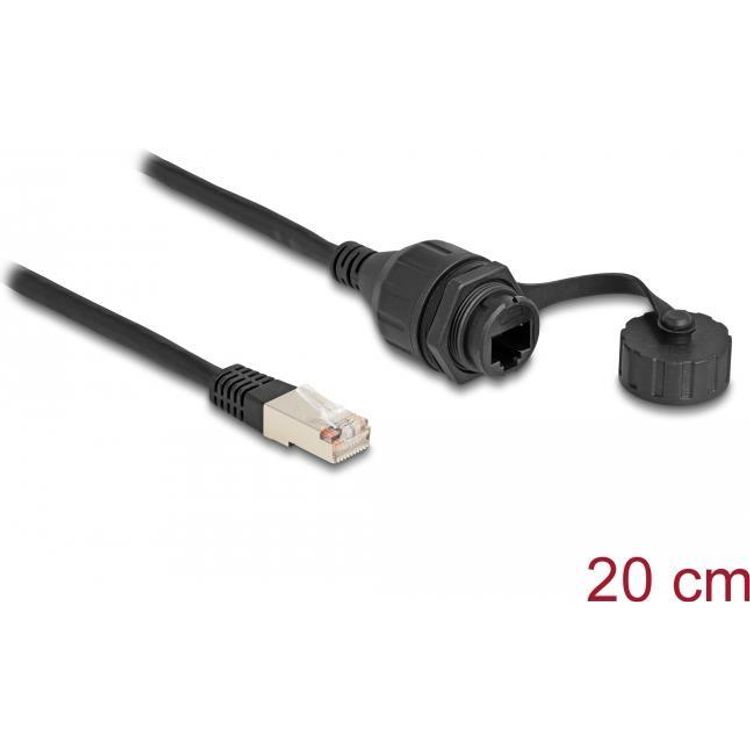 Tootefoto - Delock - Netzwerkverl ngerungskabel - RJ-50 (M) zu RJ-50 (W) - 20cm - 6 mm - FTP - IP67 - geformt, integrierte Dichtkappe - Schwarz (87893)