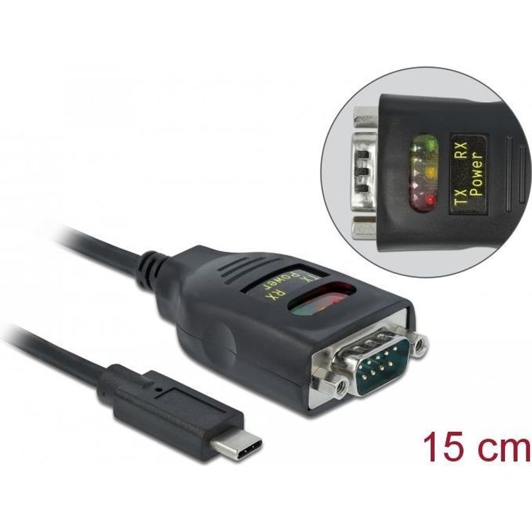 Tootefoto - DeLOCK 64038 j rjestikkaabel Must 0,15 m USB t p-C RS-232 DB9