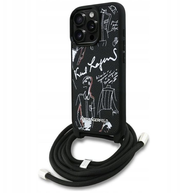 Tootefoto - Karl Lagerfeld Cressbode teraline muster ja logo iPhone 16 pro must
