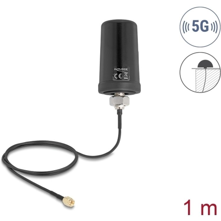 Tootefoto - Delock 5G LTE GNSS WiFi 6 Antenne SMA Stecker 1.1 - 4.0 dBi omnidirektional mit (81473)