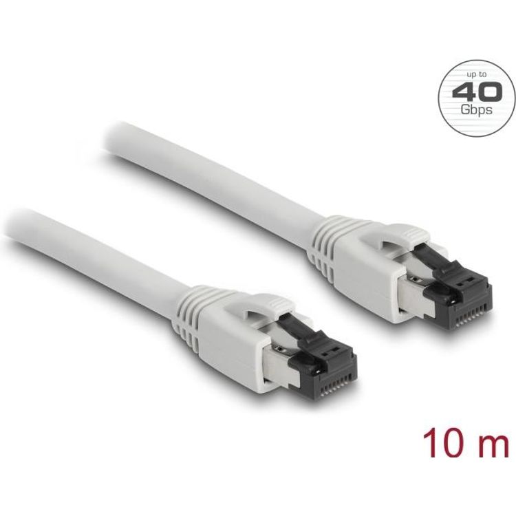 Tootefoto - Delock RJ45 Netzwerkkabel Cat.8.1 S/FTP 10 m bis 40 Gbps grau (80564)