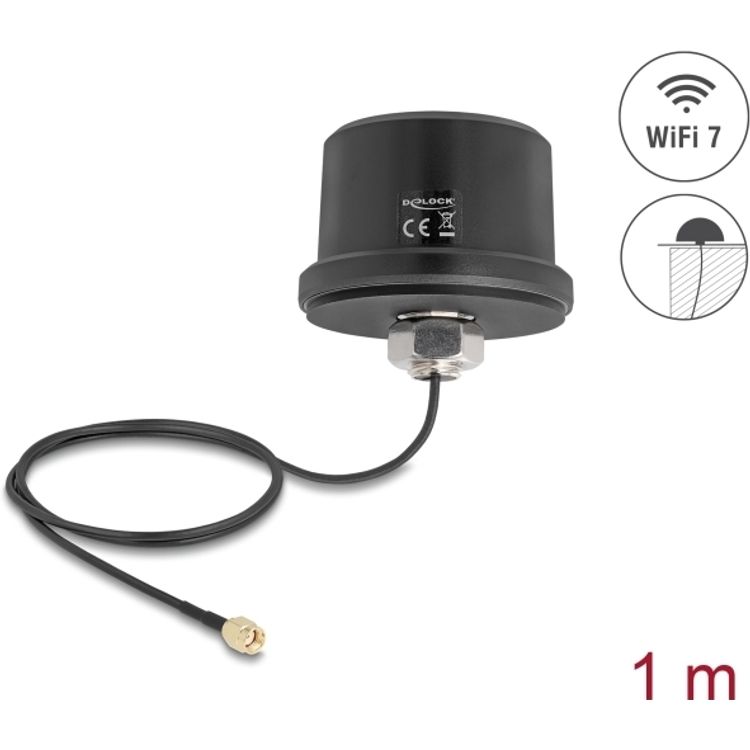 Tootefoto - Delock WiFi 7 Antenne RP-SMA Stecker 3.1-3.5dBi omnidirektional mit Anschlusskabel ULA100 (81468)