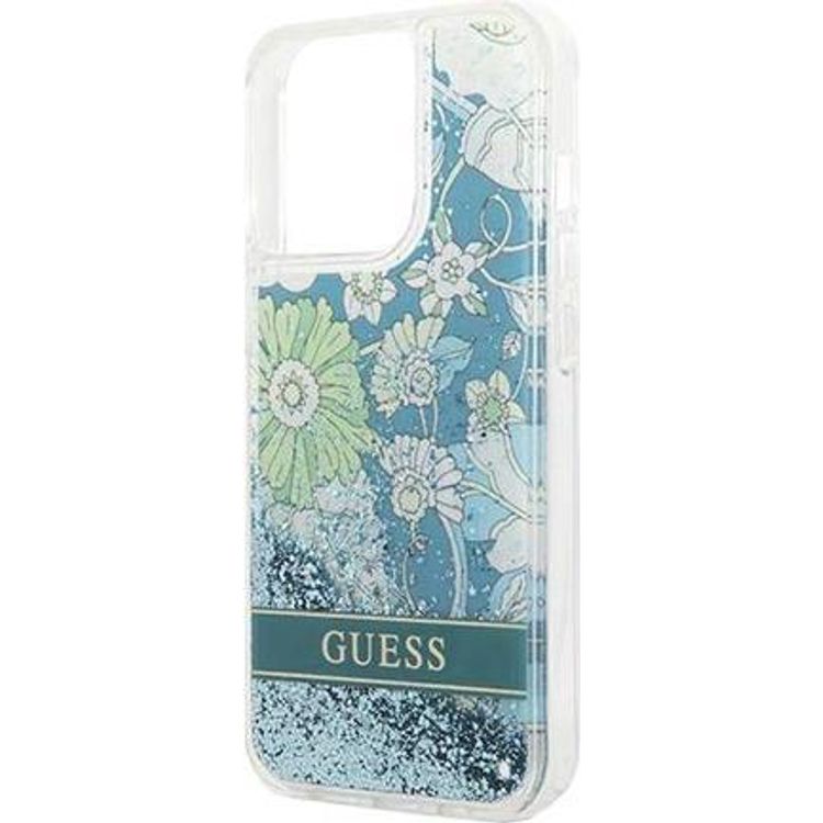 Tootefoto - GUESS Hard Cover Flower Liquid Glitter Green, iPhone 13 Pro, GUHCP13LLFLSN (GUHCP13LLFLSN)
