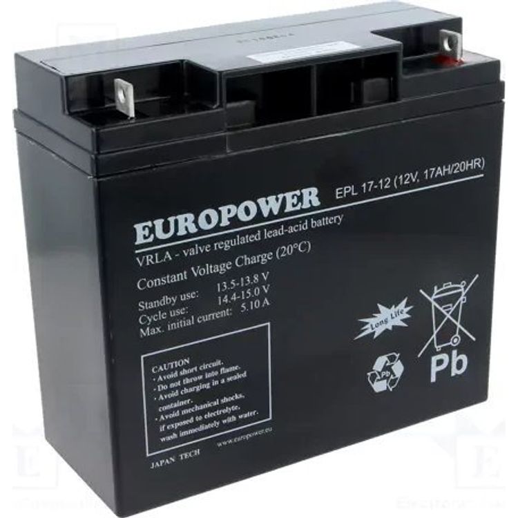 Tootefoto - Europower Aku 12V 17Ah AGM Europower EPL17-12 aku eluiga 15 aastat!